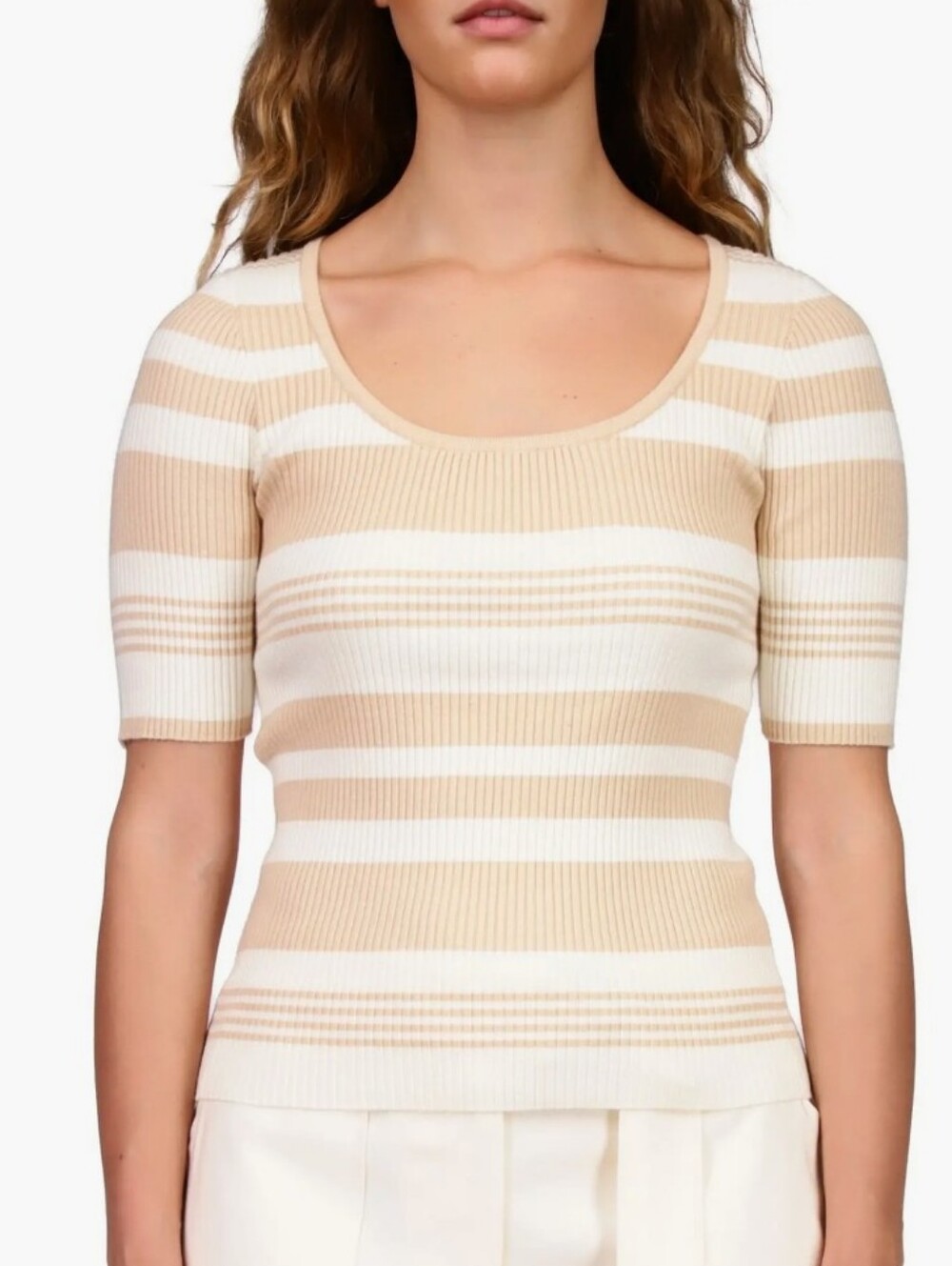 Sanctuary Cream and Beige Striped Ribbed Tank
